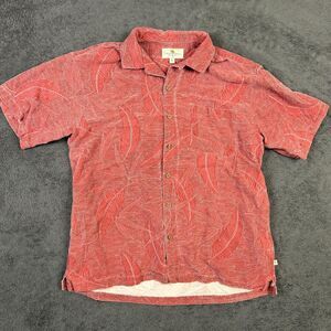 Island Shores Red Silk Hawaiian Shirt Men’s XL Button Down Etched Floral Coral